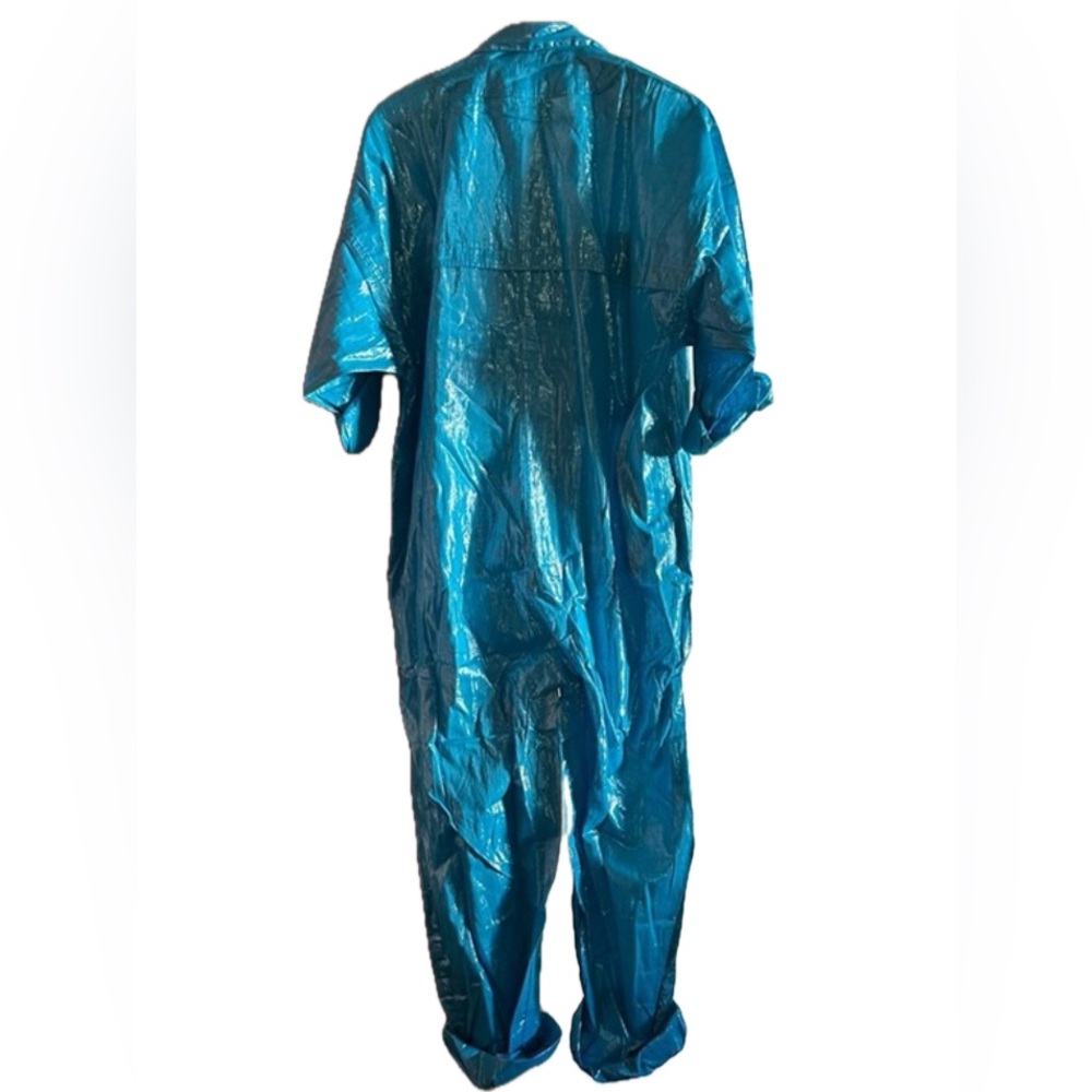 NWT Suzi Kondi Turquoise Lurex Button Front One Piece with Long Sleeves